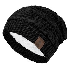 Womens Knit Beanie Winter Thick Solid Fleece Lined Warm Skiing Beanies