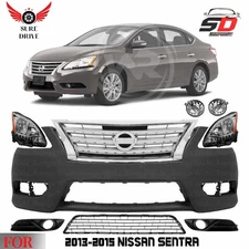 Front Bumper Cover Paintable & Head Light Assembly For 2013-2015 Nissan Sentra