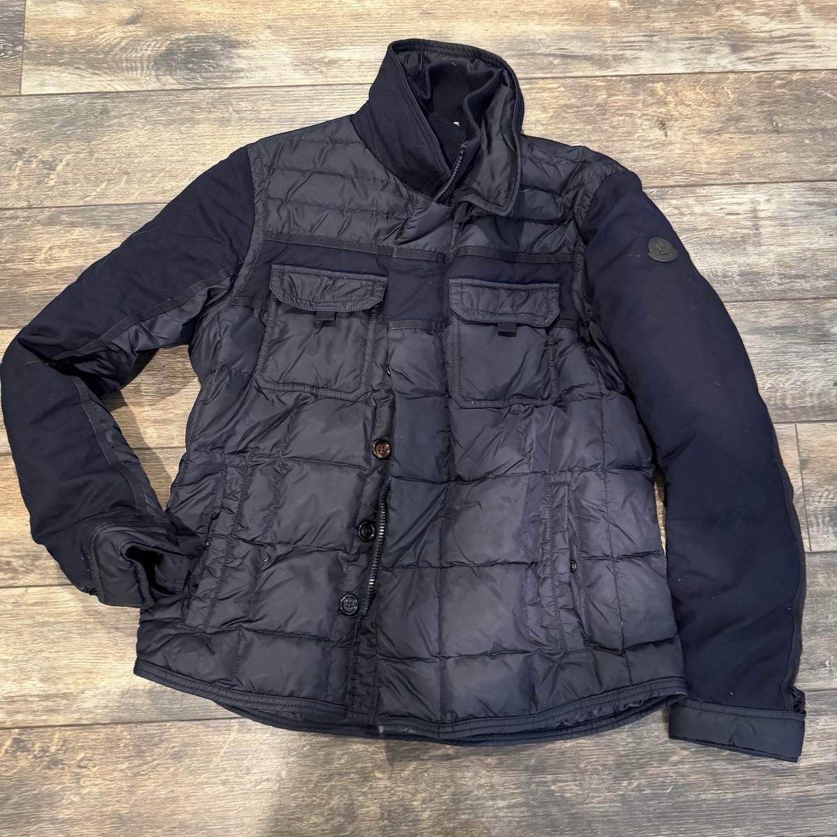 モンクレール blais 0 Moncler Blais Mixed-Media Down Shirt Jacket, Black