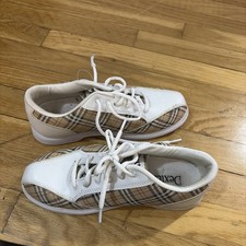 Dexter Ana Women  s Size 8M White Tan Plaid Bowling Shoes B4257-4 Slide-Rite