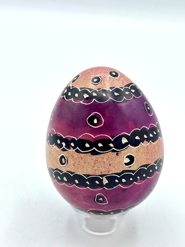 Carved Painted Stone Egg African Folk Art - Purple Tan & Black - 3" EUC  - Picture 3 of 5