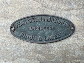 Vintage Makers Name Plate Peacock & Binnington Ltd Engineers Brigg & Laceby