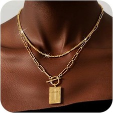 OOOPEL Layered Cross Pendant Necklace for Women, Trendy Non Tarnish 14k Gold Pla