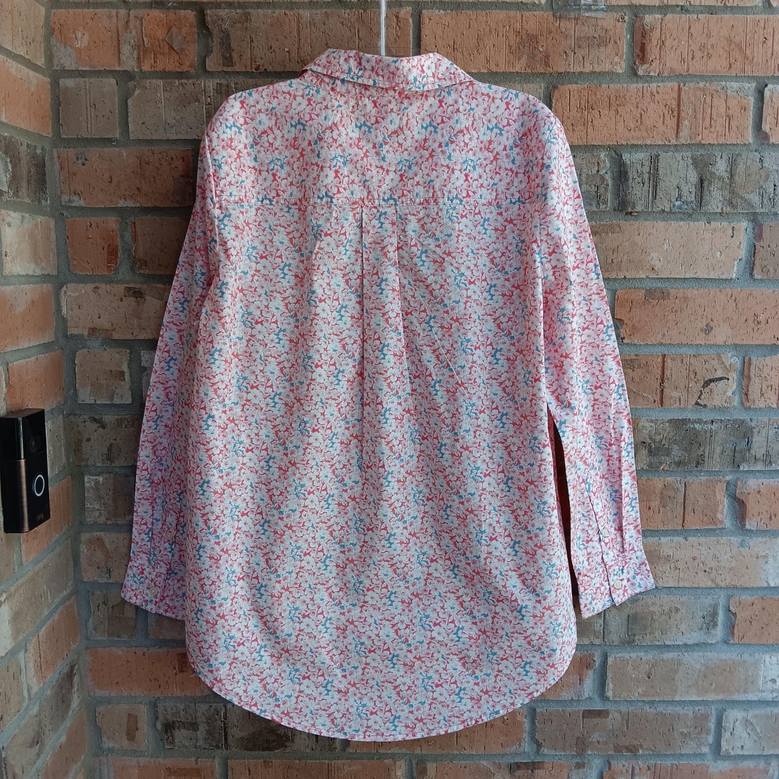 Style & Co. Womens Top Blouse Popover Long Sleeves White Pink Floral Size M