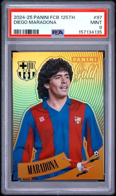 2024-25 Panini Tributo FC Barcelona 125th - Diego Maradona Panini Gold #97 PSA 9 view 1