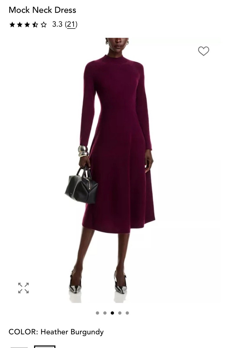 Cashmere Mock Neck MIDI Dress in Burgundy Size Small. Elegant size XXL |  eBay
