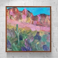 LMNOP Art Original Painting Mountains 10x10 Acrylic Western Neo Impressionism