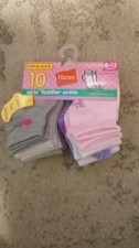 Hanes Girls' Toddler Ankle Socks 10 Pairs Multicolor 6-12M Gripper Bottom