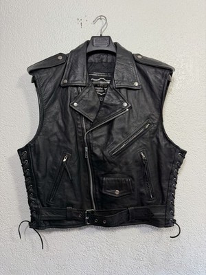 Vintage First Genuine Leather Motorcycle Vest  Ride Free  Eagle Patch Men s 2XL
