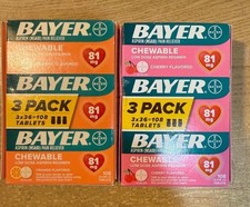 Bayer 6 Pack - 216 Count Tablets - 81mg - Low Dose Aspirin - Chewable Tablets