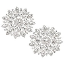 2Pcs Crystal Glass Rhinestones Decoration, 11cm Flower Brooches White/Silver
