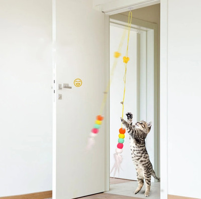 1pc Pet Cat Funny Teasing Stick Toy Dragonfly Feather Bell Elastic Rope - NEW