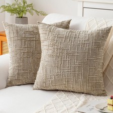 Decorative Throw Pillow Covers 20x20 Inch Set of 2, Soft Solid Farmhouse Chen...