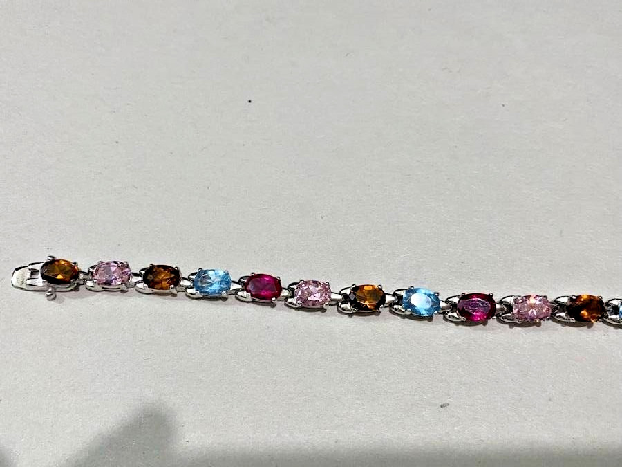 925 Sterling Silver Oval Multi Gemstone Bracelet … - image 1