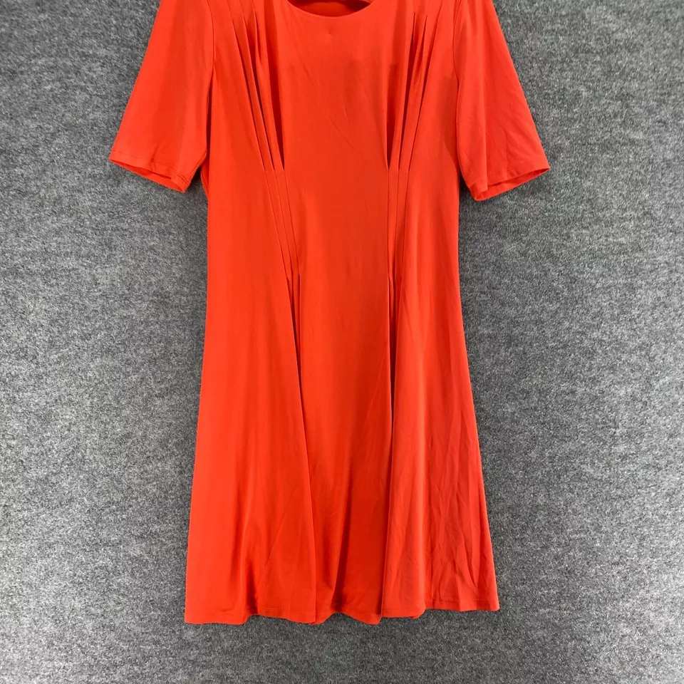 Vestido Catherine Feminino XL Vermelho SHift Midi Gola Redonda Manga Curta Casual Sólido - Imagem 4 de 4