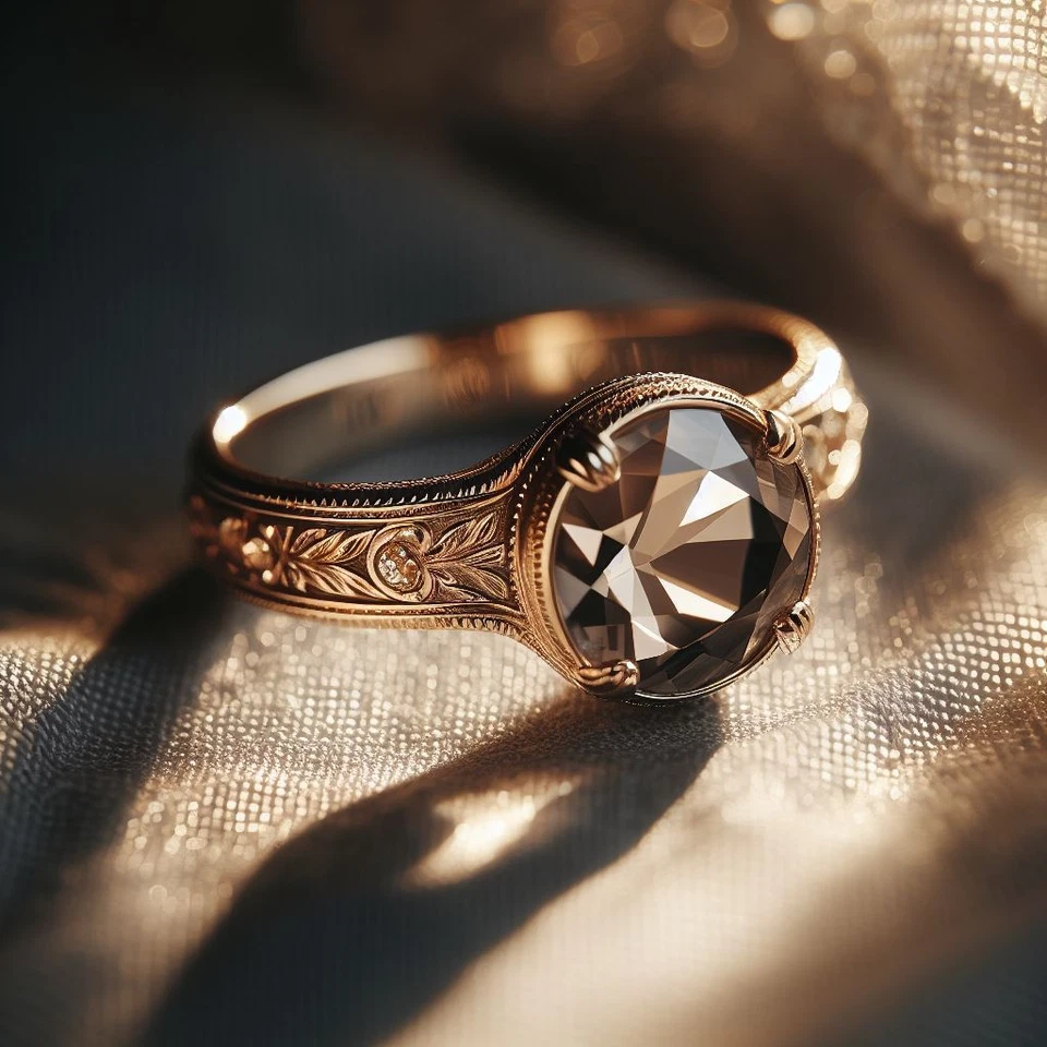 ANILLO DE PLATA 925 REDONDO DE CUARZO AHUMADO DE 9X9 MM, todos los tamaños de anillo disponibles Foto 3 de 4