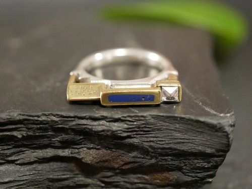 Zauberhafter Silber Ring Teilvergoldet Bicolor Zirkonia Email Blauer Stein - Bild 4 von 12