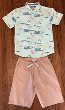 NWT Original Penguin Summer Fun Button-Down Shirt Khaki Shorts Set Boys 12