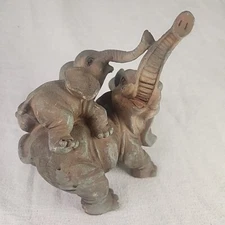 Elephant Safari Whimsical Father & Baby Piggyback Figurine Trunck Up 6 1/5" VTG 