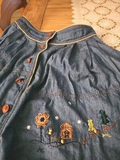 Vintage Meico Skirt Denim Embroidered Button Front Size 40 Landhaus Look Boho