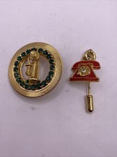 Pins Vintage Phones Rhinestone Lot of 2 Gold Tone Read B10D