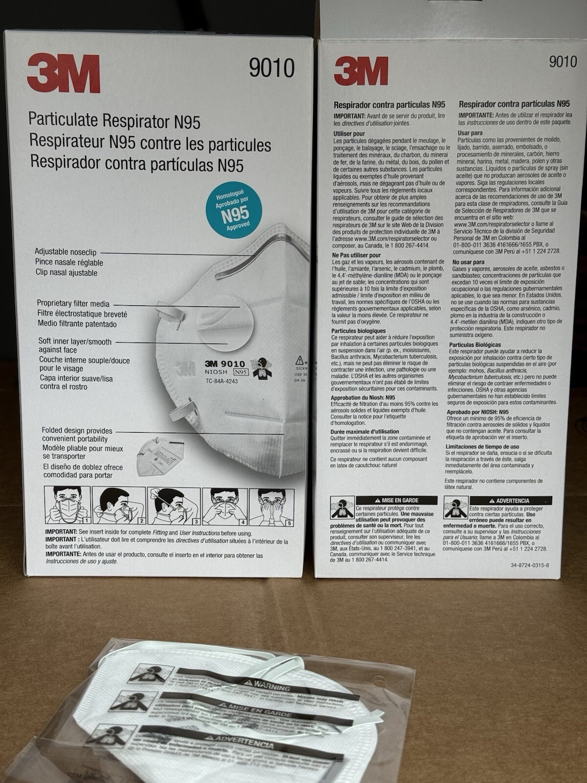 3M 9010 N95 Particulate Respirator Face Mask, 2 Boxes of 50, New