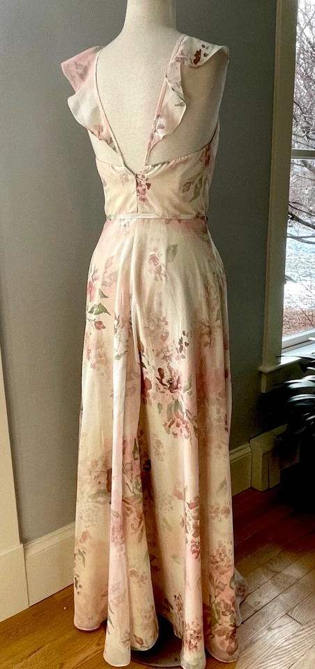 Vestido Marchesa Notte aquarela floral chiffon sem mangas babado e buraco na fechadura - Imagem 4 de 4