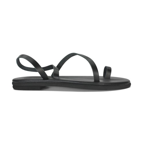 Sandalias griegas antiguas de cuero hechas a mano con punta de punta de mujer con cordones anatómicos planos - Imagen 3 de 5