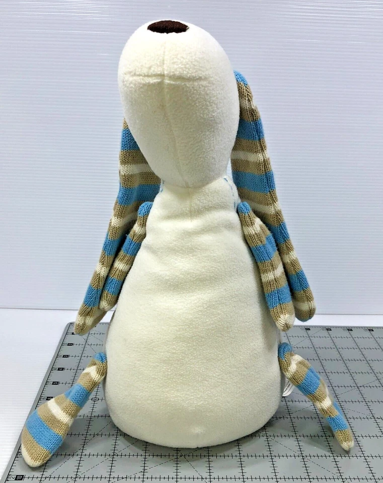 Peluche Pottery Barn Kids PBK Cachorro Perro Blanco Azul Marrón Rayas Tejido Orejas Patas Foto 3 de 4