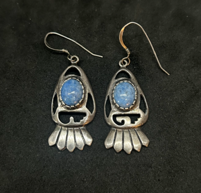 925 Sterling Navajo Design Blue Larimar Stone Earrings 2in - 8.93g