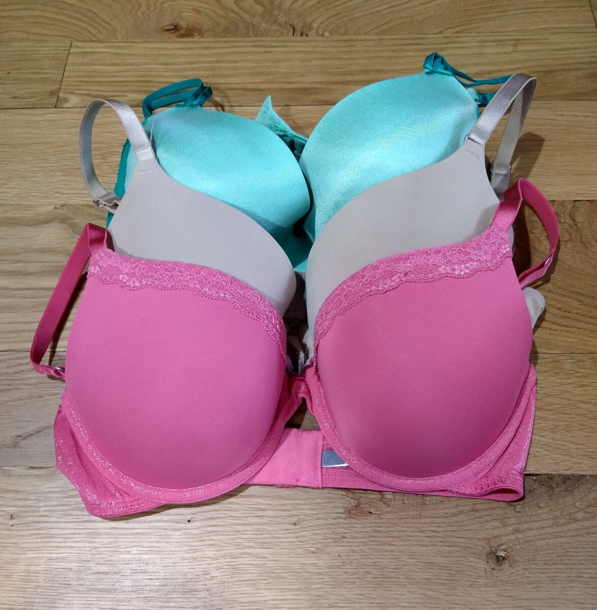 American Eagle AERIE 34D Lot of 3 Pink Nude and Teal Padded Plunge UW Bras  EUC