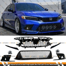 GLOSSY TYPE-R STYLE UPPER LOWER GRILL + FOG LIGHT FOR 2022-24 CIVIC Si HATCHBACK