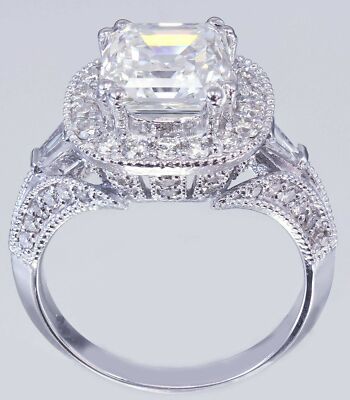 Halo Stylish Engagement Ring 2ct Asscher Cut Moissanite 14k White Gold Plated