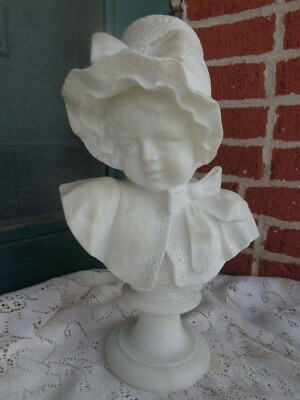 ANTIQUE VICTORIAN 19th C HAND CARVED ALABASTER GIRL BONNET CHILD