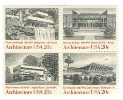 Frank Lloyd Wright Falling Water Architecture 41 Year Old Mint Stamp Block 1982