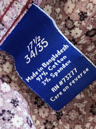 Apt 9 Men's Burgundy Slim Fit Floral Dress Shirt - Size 17.5 34/35 - Picture 15 of 16