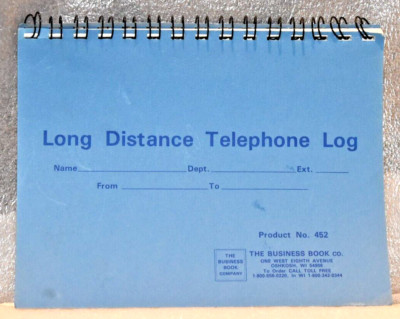 Long Distance Telephone Log Spiral Bound Size: 8 1/2'' L x 7  W Vintage Condition