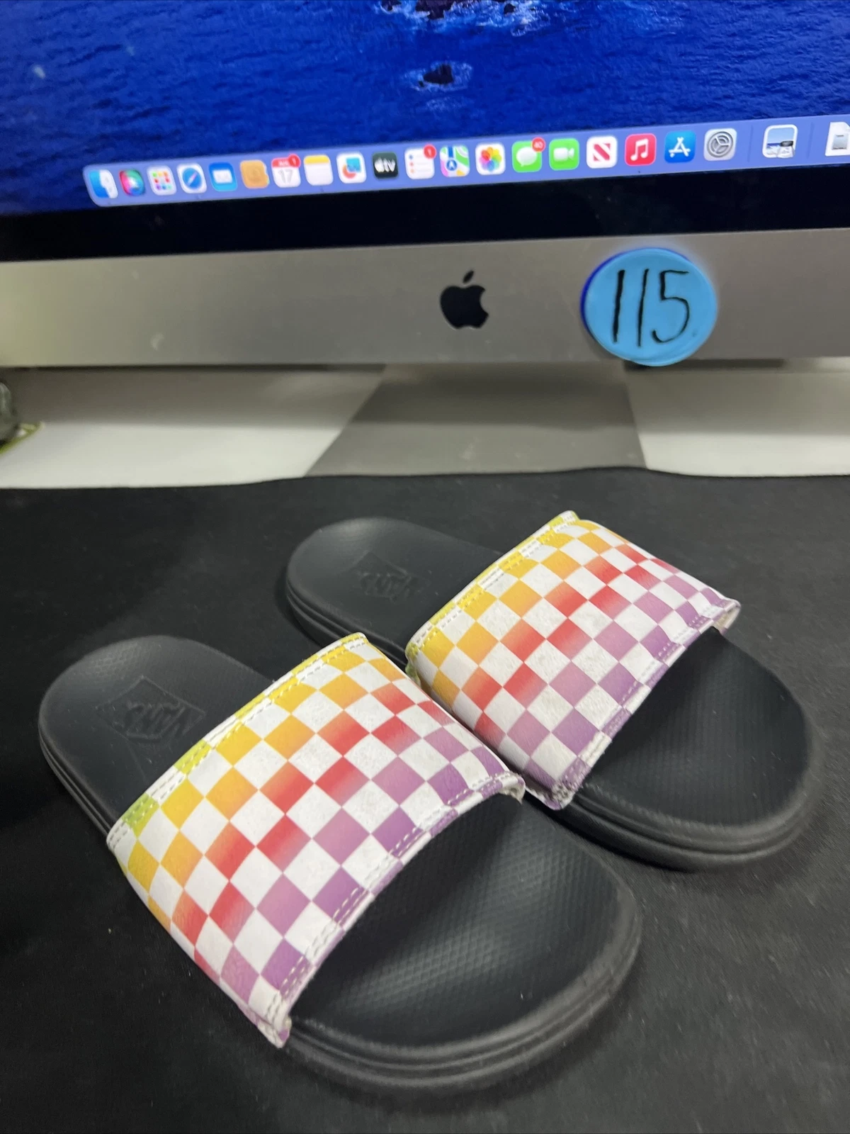 VANS Furgoni Off The Wall Range Slide On Rainbow Check Mutli Nero taglia 3 giovani