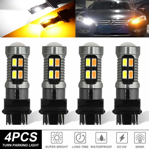 4X 3157 3156 LED Turn Signal DRL Light Bulbs Switchback 4157na 3457a White Amber - Picture 3 of 13