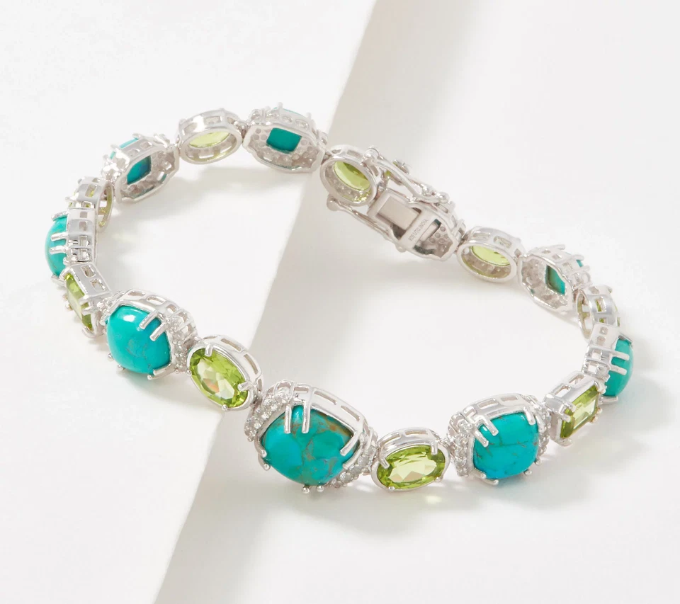 QVC Generation Gem Sterling Silver Turquoise & Gemstone Bracelet 7-3/4'' - Image 3 of 4