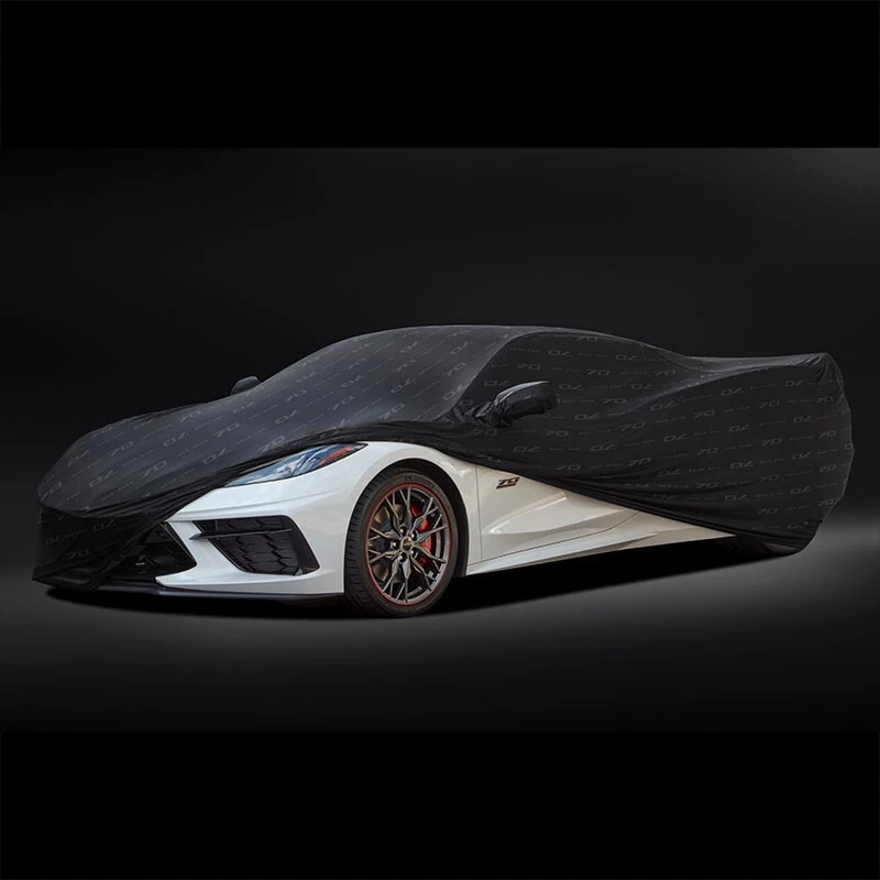 Cubierta interior para auto Corvette C8 2020-2026 70 aniversario 84869725 negra con logotipo Foto 3 de 3