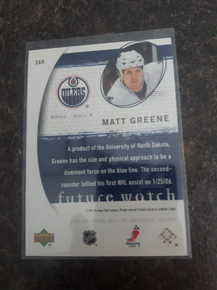 2005-06 Sp Authentic Future Watch Matt Greene Rookie RC 1129/1999 Card# 260 - Image 2 of 2