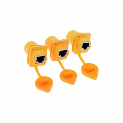 3 Pcs RJ45 Waterproof Ethernet Socket Coupler Connector IP65 Panel Mount Yellow