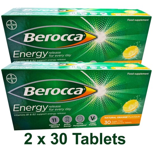 2 x 30 Berocca Vitamin B Tablets Pack Natural Orange Flavour
