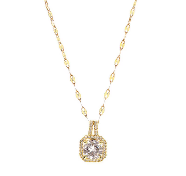 Vergoldete Damen Halskette Mit WeißEm Zirkonia AnhäNger – Eleganter Schmuck-image
