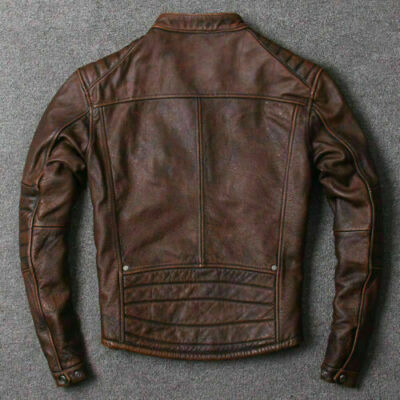 Men's Motorcycle Biker Vintage Cafe Racer Distressed Brown Real Leather Jacket - Foto 7