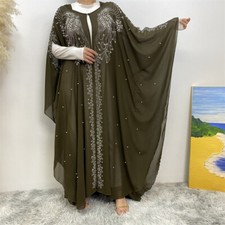 Hooded Open Kaftan Dubai Women Cardigan Long Dress Abaya Muslim Kimono Robe Arab