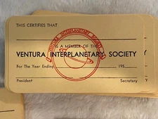 Ventura Interplanetary Society 1950's Blank Membership Card - Space Travel