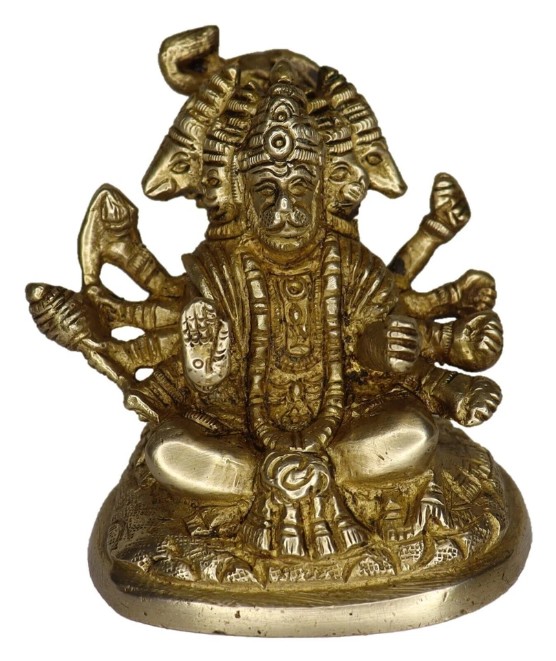 Lord Panchmukhi Hanuman Figure Handmade Brass Bajrang Bali Statue Home Decor - Image 2 of 4