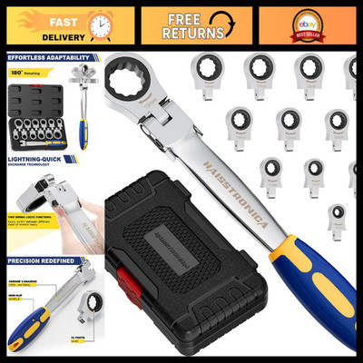 12-in-1 Flex-Head Ratcheting Wrench Set, Metric 8-19mm, Multi-Function Tool